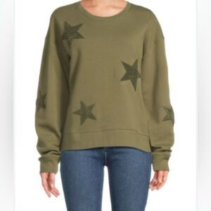 Rails Sonia women’s medium star pullover crewneck sweatshirt olive green texture
